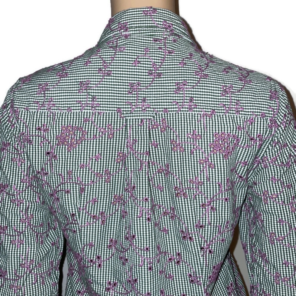 Anthropologie Odile Gingham  Embroidered Eyelet Button Down Top SZ 6 - Picture 3 of 9